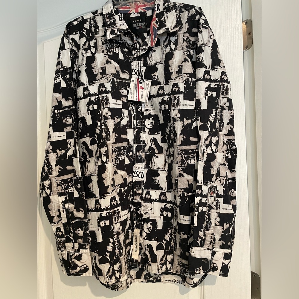 NWT Live in Concert Rolling Stones Long Sleeve Button Down Shirt! Riff Stars